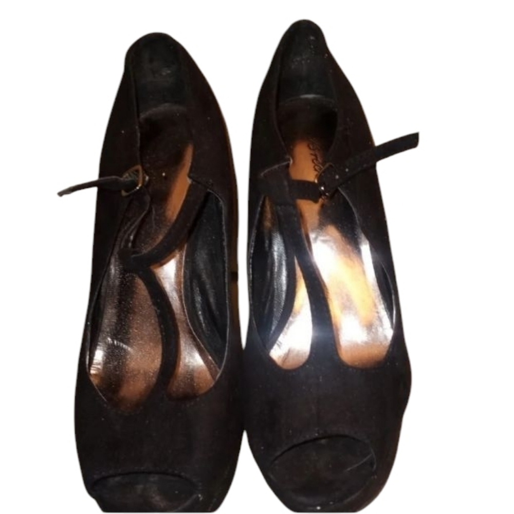 Breckelle's Womens Peep Toe Block Heeled Platform Heels Black Size 7
